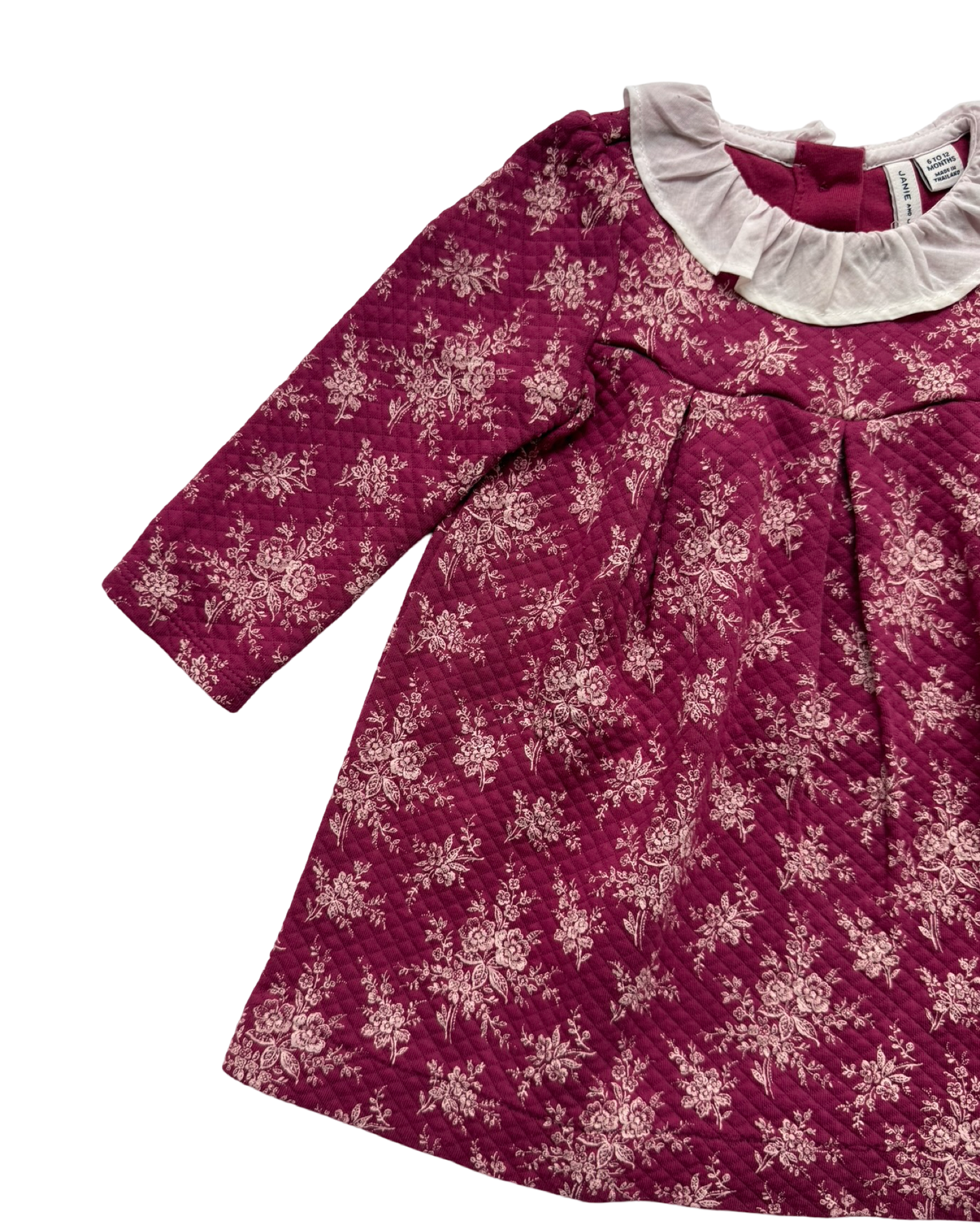 6M -12M Baby Girl Janie & Jack Quilted Floral Long Sleeve Dress