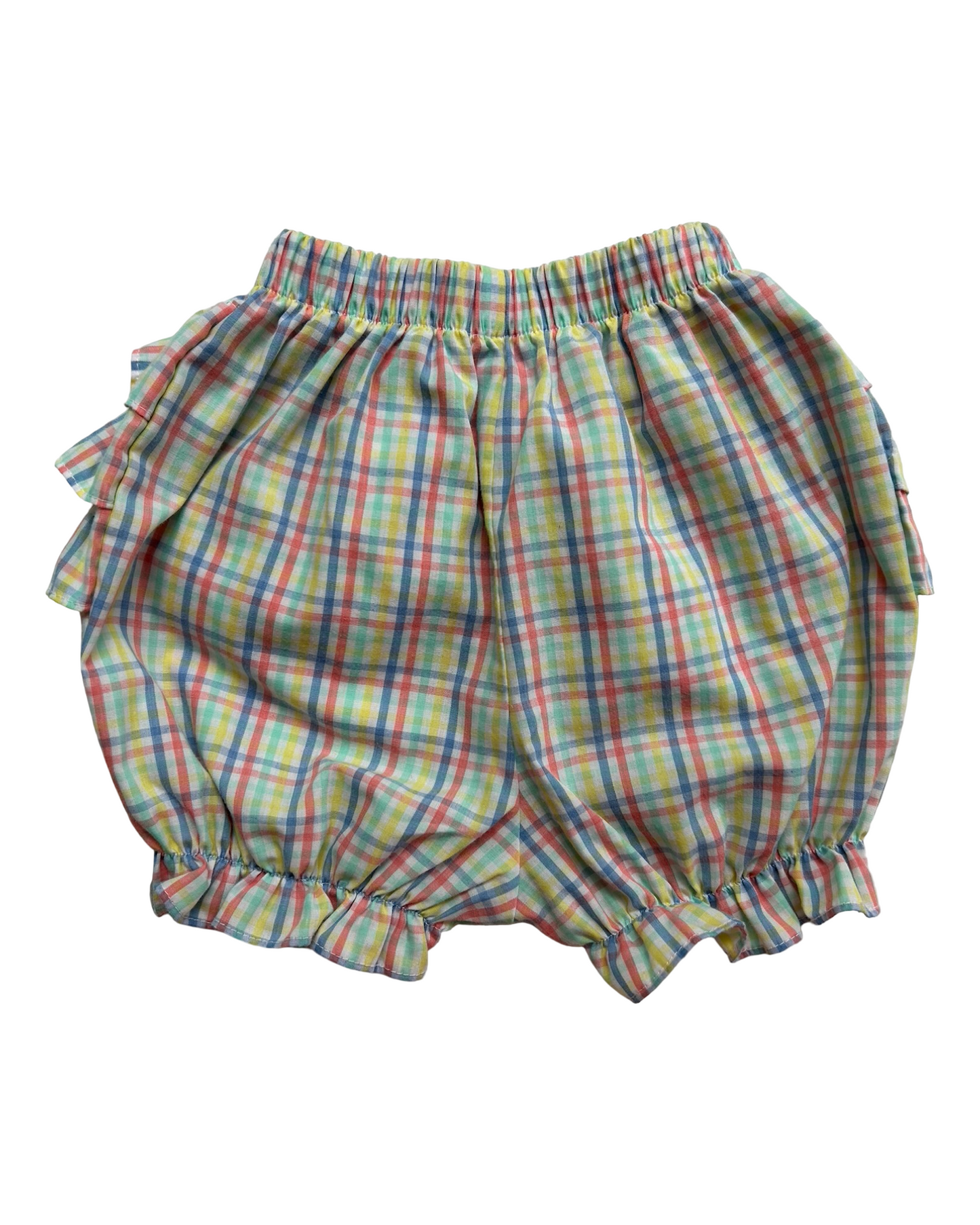 12M Baby Girls Shrimp & Grits Kids Smocked And Embroidered Fish Designs Top / Ruffled Short, 2 Pieces Set.