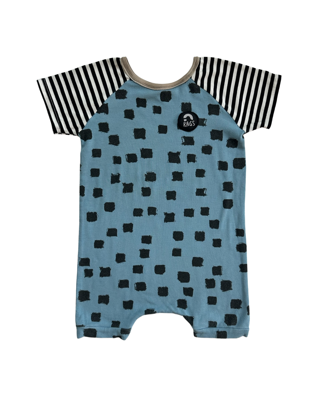 18-24M Baby Boy RAGS to Raches Blue & Black Shortie Romper