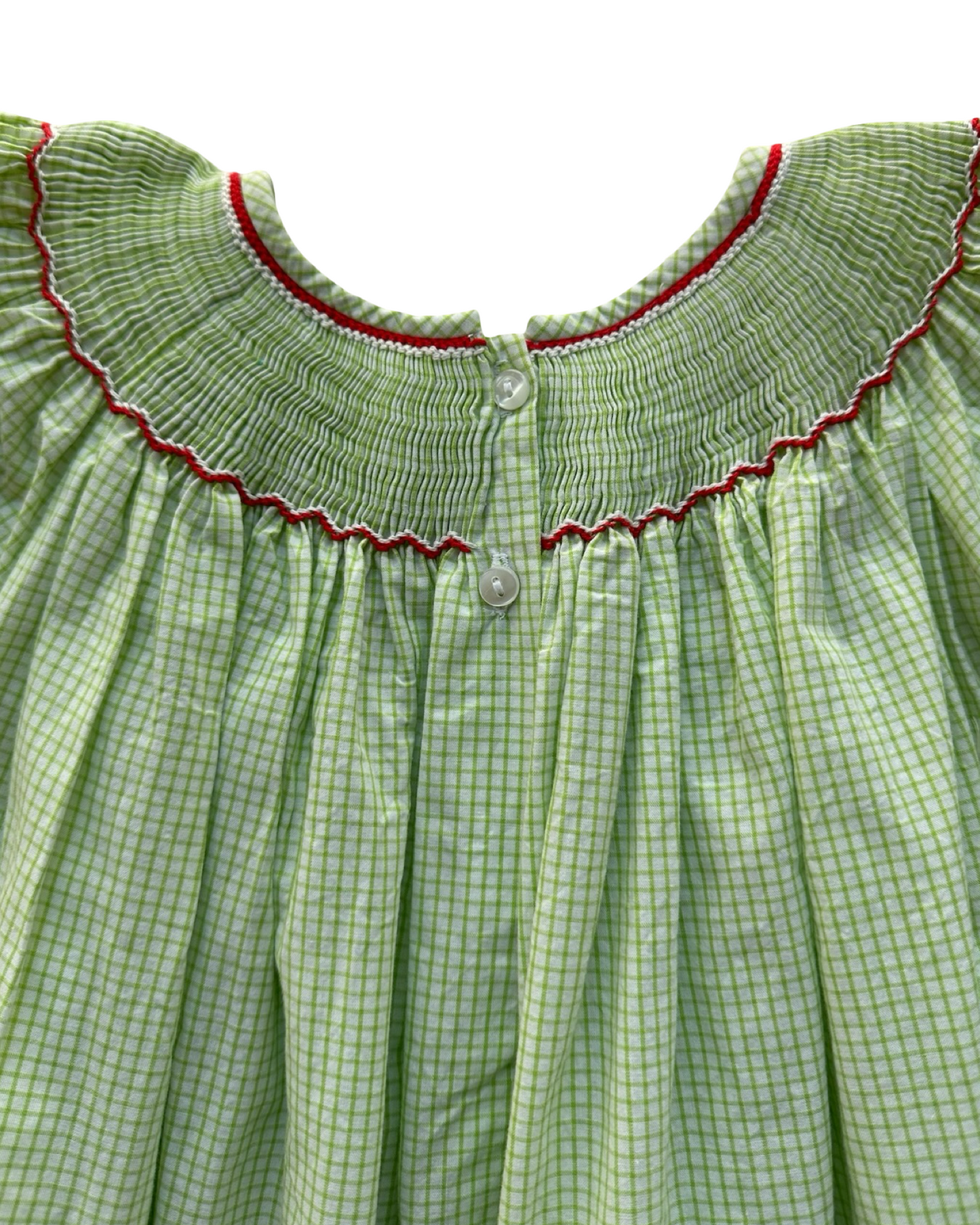 4T Toddler Girl Petit Bebe Christmas Gingham Smocked Santa Claus Dress