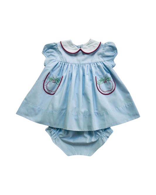 12M Baby Girl The Proper Peony Blue Back to School Alex Apple Dress with Pockets