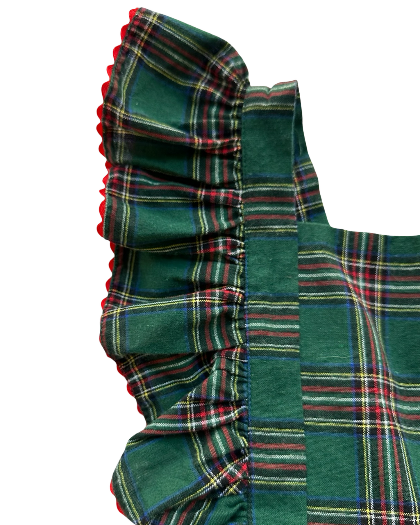 4T Toddler Girls Elfie London Christmas Plaid Sleeveless Ruffle Trim Pinafore Dress