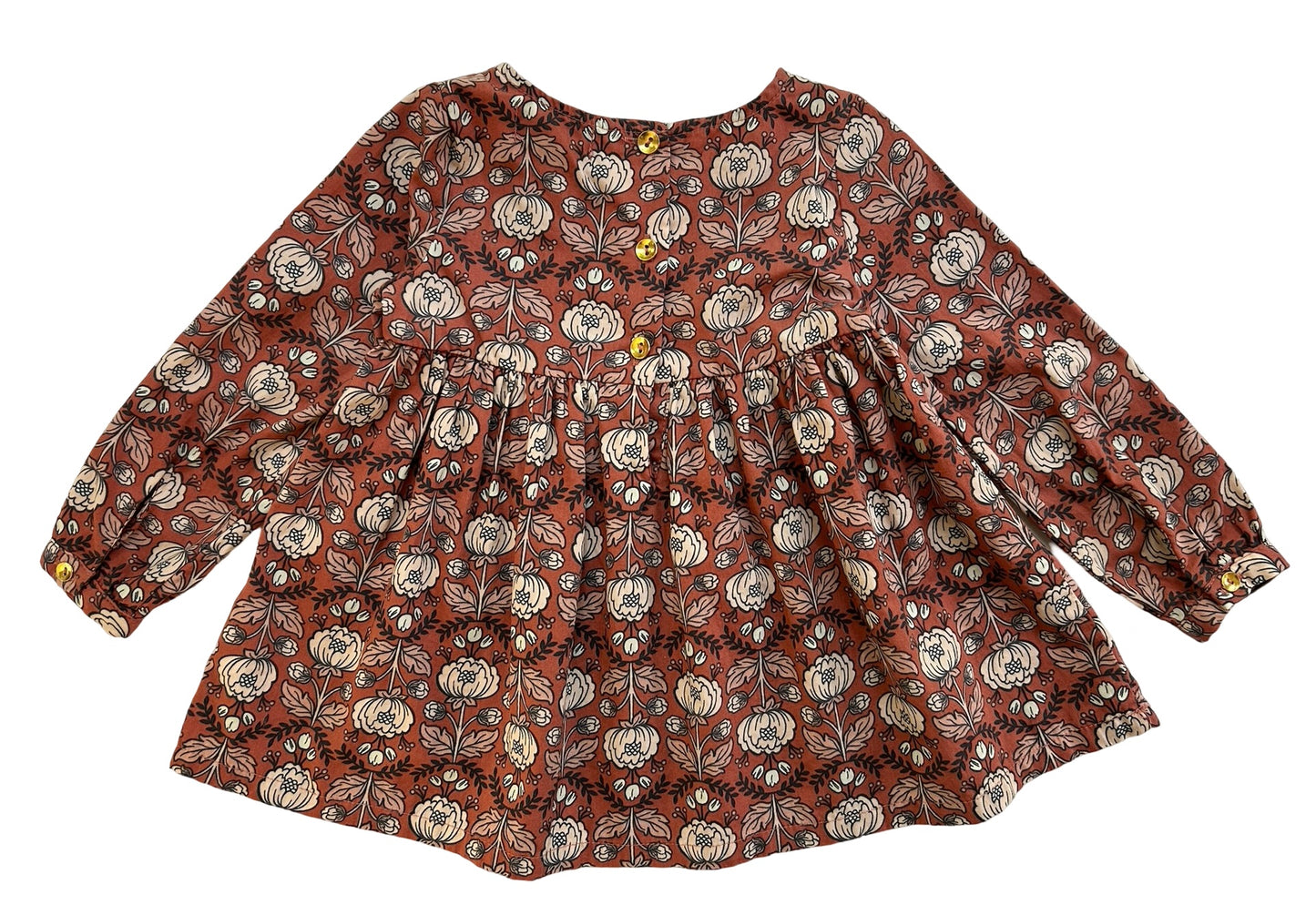24M Cynthia Rowley Baby Girls Shirt Orange Floral Pleaded Long Sleeve.
