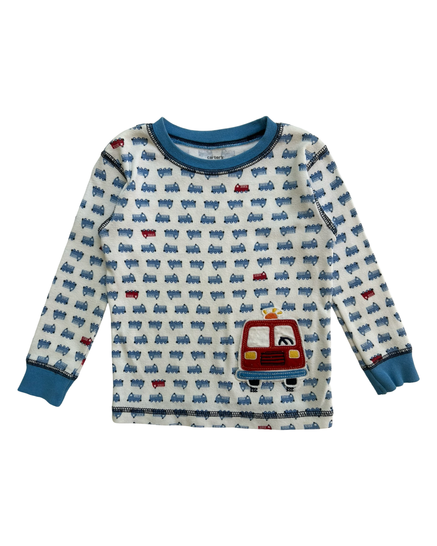 18M Baby Boys Carter’s 100% Cotton Appliqué Fire Truck 🚒 Pajama 2 Piece Set.