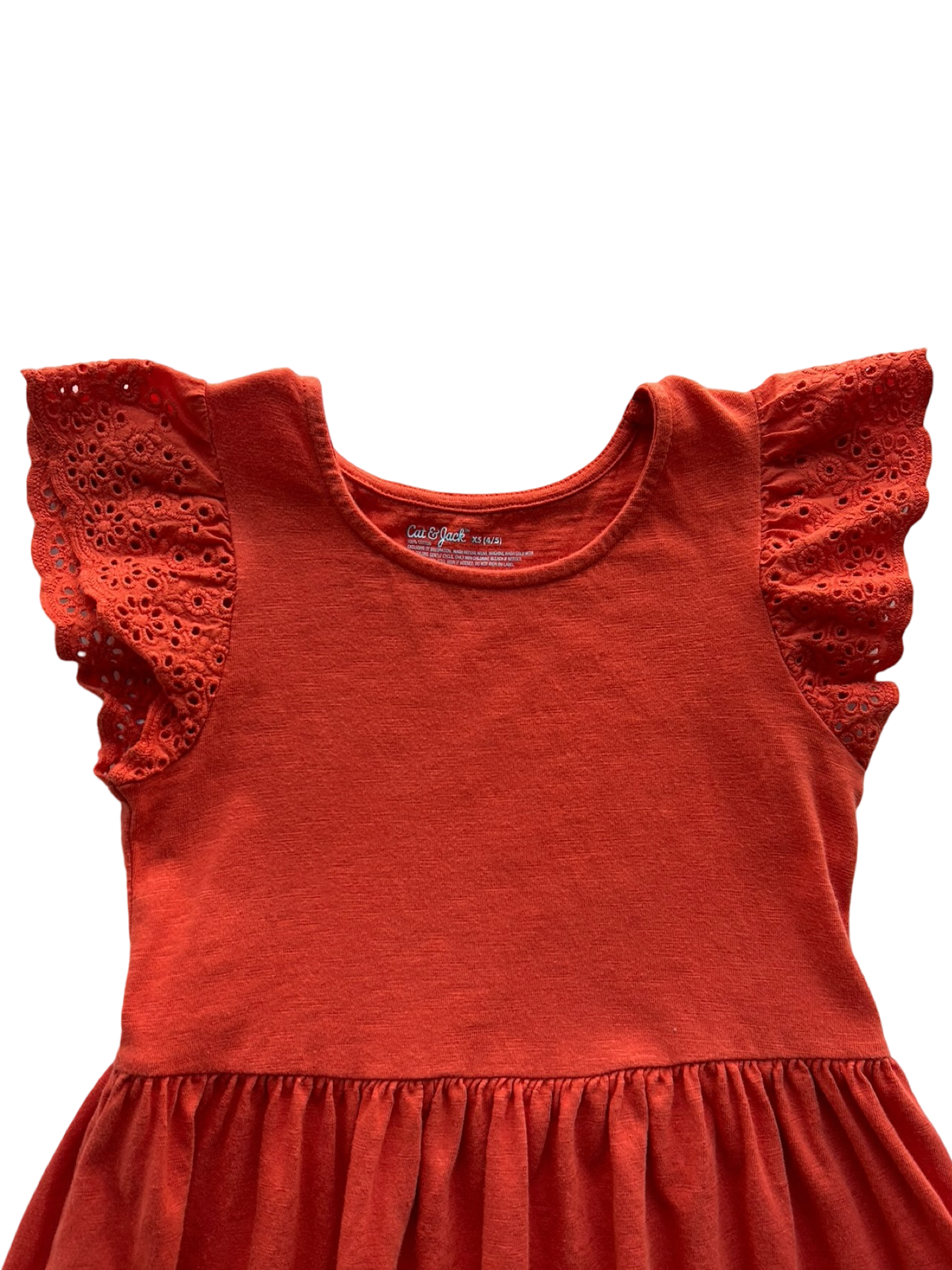 4T - 5T Toddler Girls Cat & Jack Flutter Sleeve Eyelet Lace Dress.