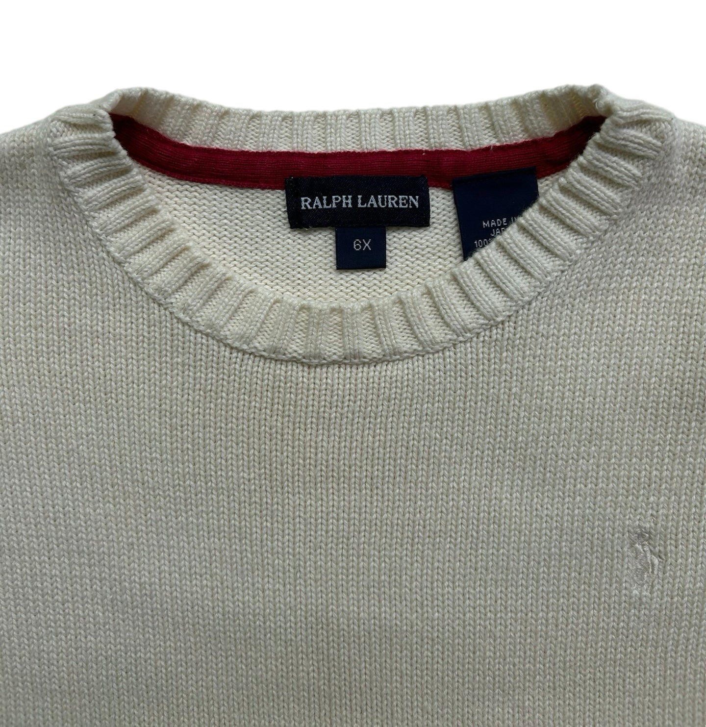 6X Girls Ralph Lauren Ivory Knit Crew Neck Sweater With Button Pullover.