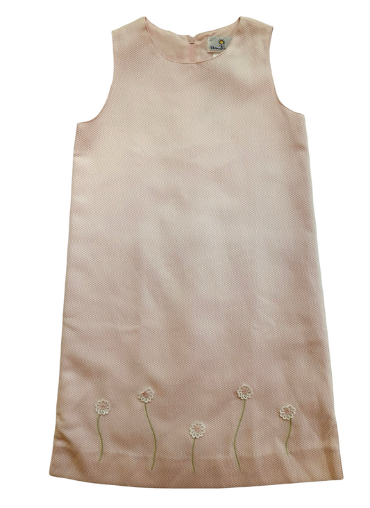 6X Girls Florence Eiseman Pink  Shift Dress With Floral Accents.