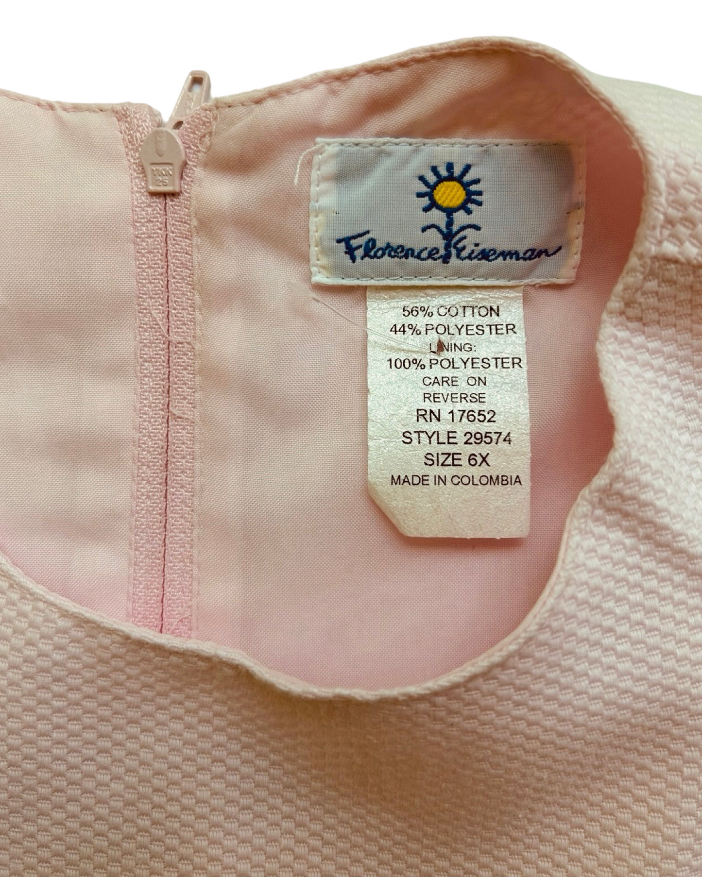 6X Girls Florence Eiseman Pink  Shift Dress With Floral Accents.