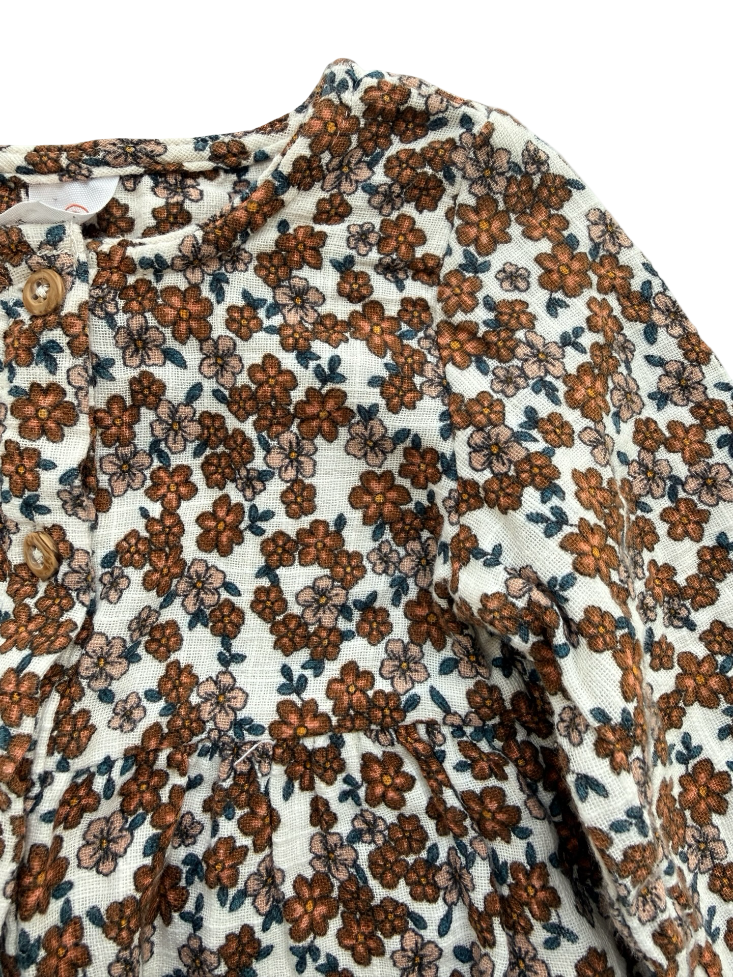 3T Toddler Girl Brown Floral Long Sleeve Dress