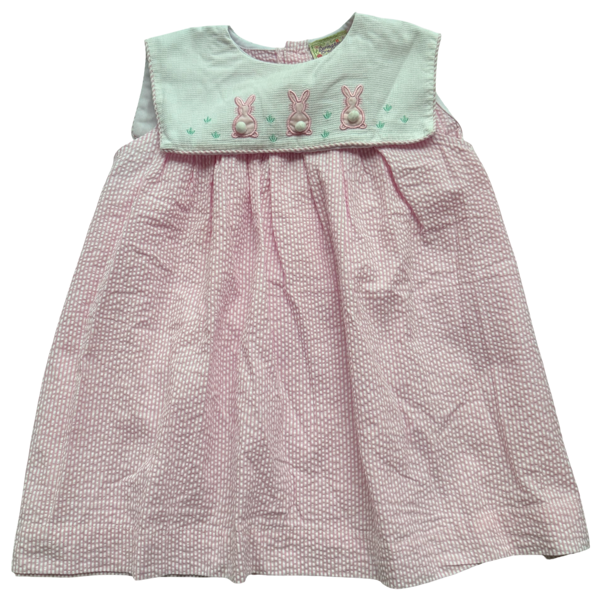 4T - 5T Toddler Girls Springtime Creations Seersucker Bunny Rabbit Easter Dress.
