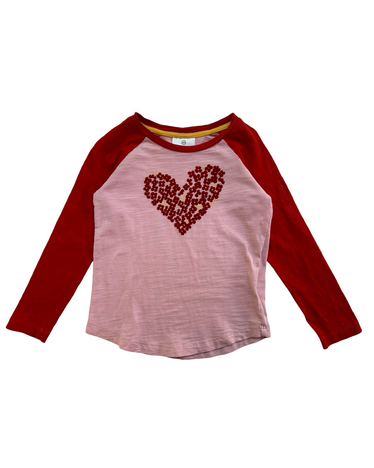 4T Toddler Girl Hanna Andersson Long Sleeve Shirt Raglan Top Pink Red Heart ♥️
