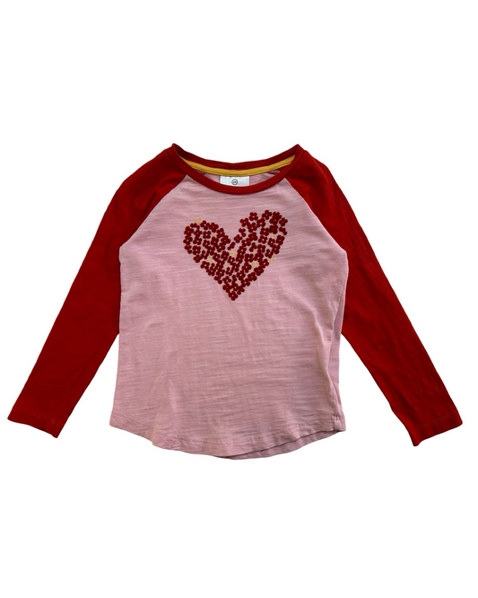 4T Toddler Girl Hanna Andersson Long Sleeve Shirt Raglan Top Pink Red Heart ♥️