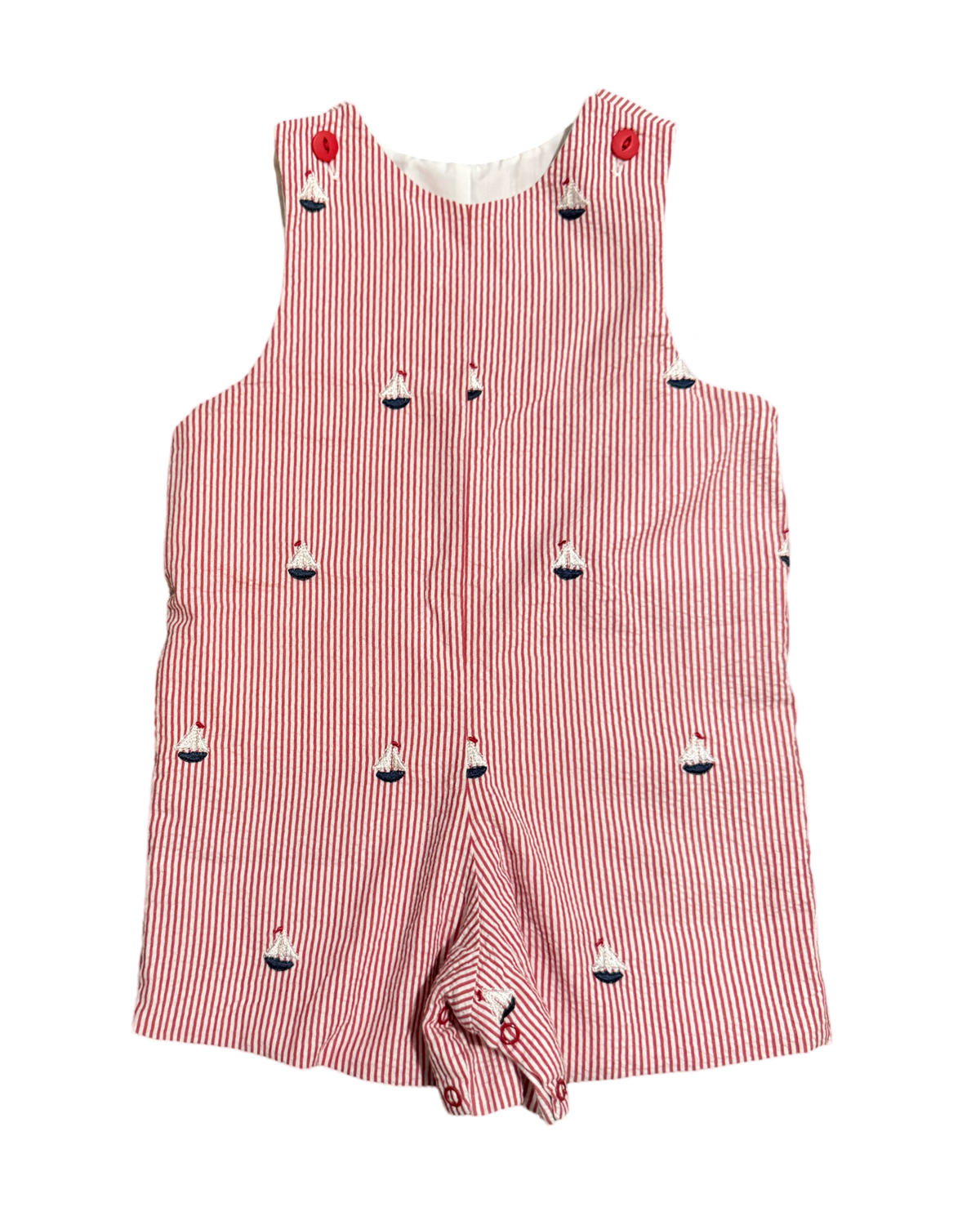 2T Toddler Boy Glorimont Red Striped Seersucker Sailboat Romper Jon Jon