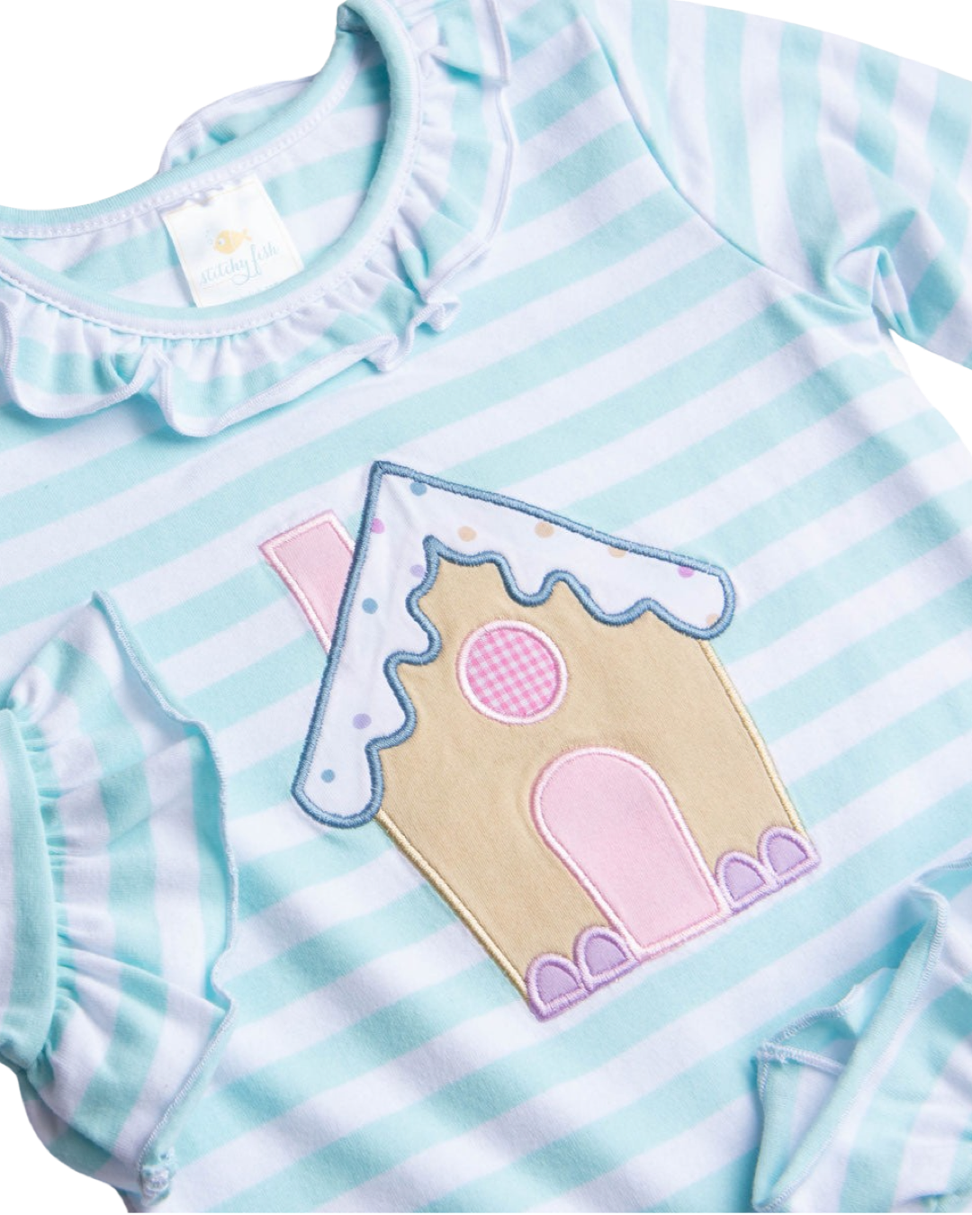 3M Baby Girl Stitchy Fish Mint Striped Gingerbread House Christmas Romper