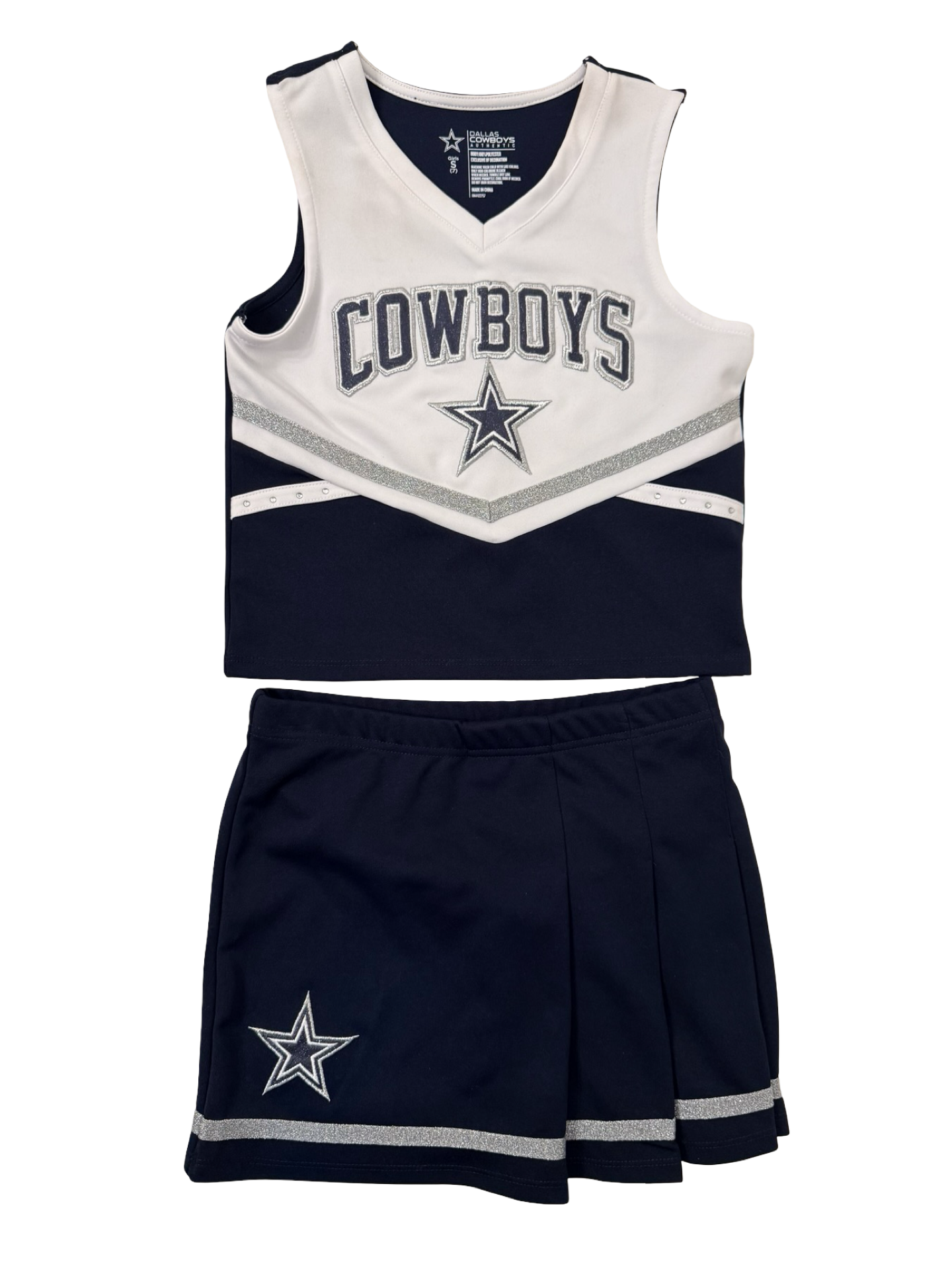 7Y Youth Girls Small Dallas Cowboys 2Pc Cheer Outfit Skirt + Top