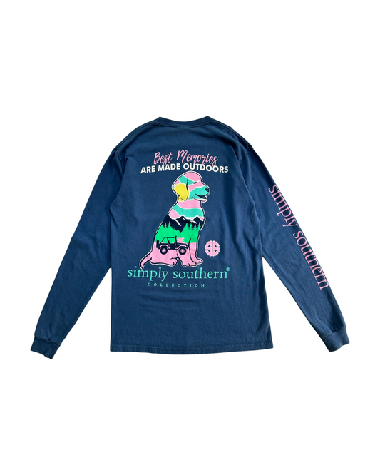 Women's Small Simply Southern Blue Best Memories Are Made Outdoors Long Sleeve Shirt