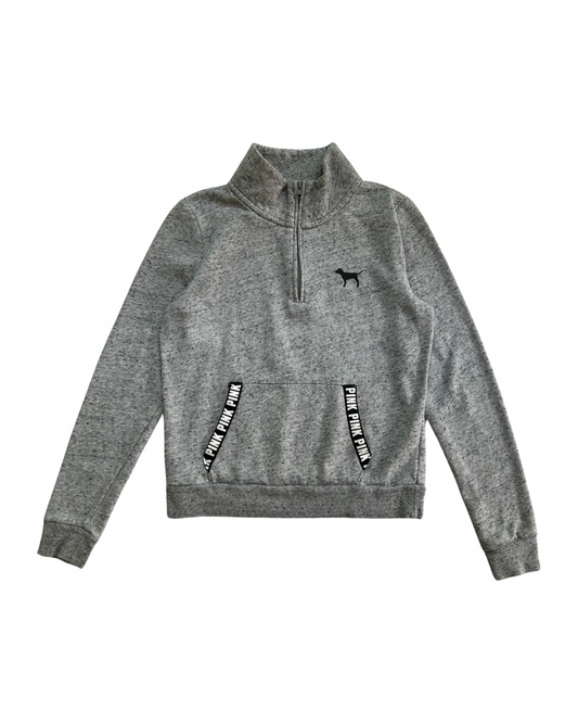 Women's Small Victoria's Secret PINK Gray 1/4 Zip Long Sleeve Pullover Sweatshirt Hoodie