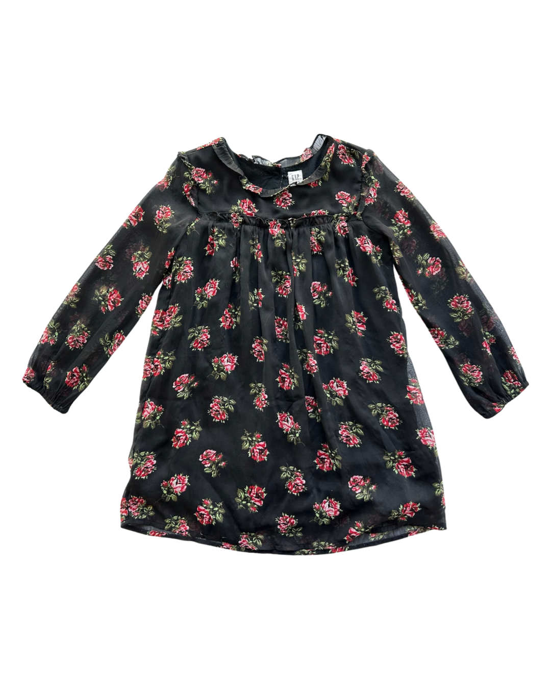 Small 5T Toddler Girl Gap Kids Black Floral Long Sleeve Dress