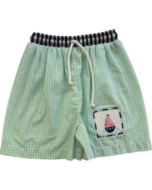 4T Toddler Boy Shrimp & Grits Smocked Sailboat Swim Shorts