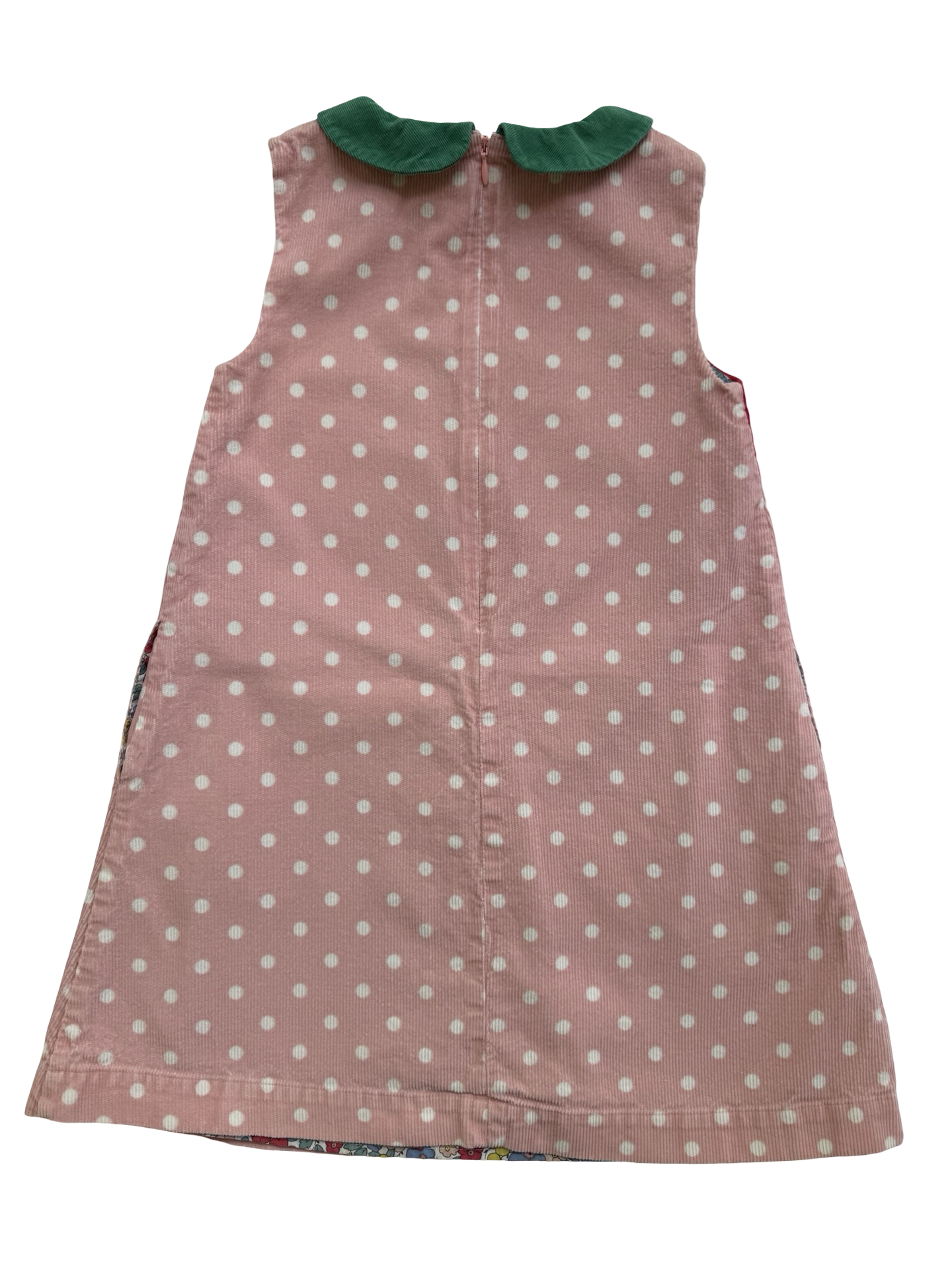 7/8 Girls Mini Boden Pink Polka Dot Corduroy Cherry Appliqué Shift dress
