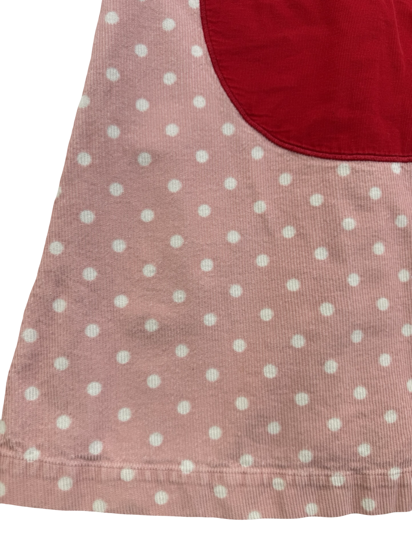 7/8 Girls Mini Boden Pink Polka Dot Corduroy Cherry Appliqué Shift dress