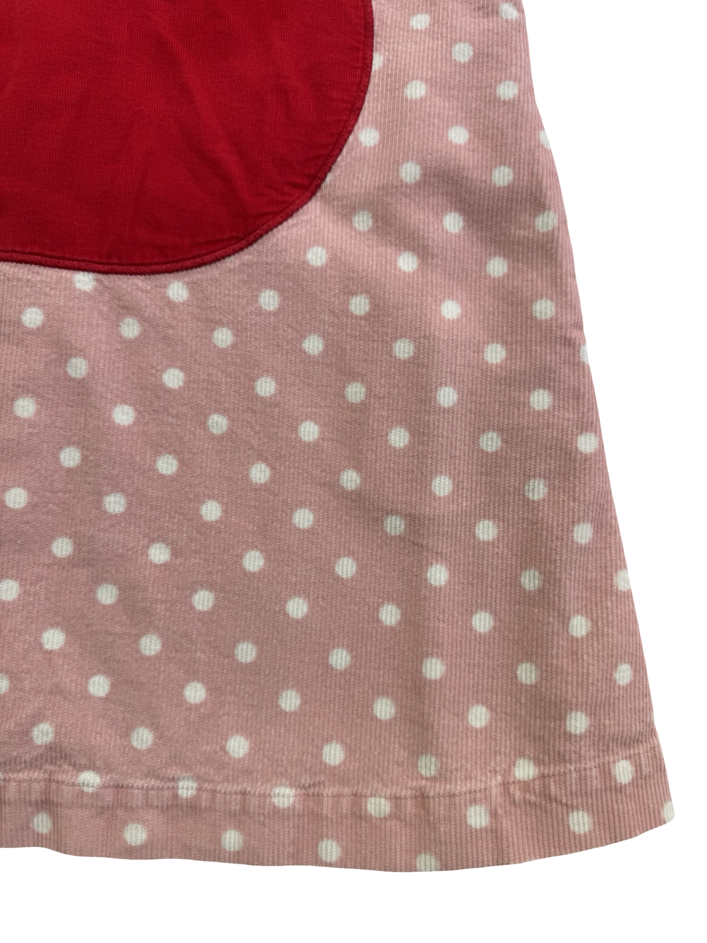 7/8 Girls Mini Boden Pink Polka Dot Corduroy Cherry Appliqué Shift dress