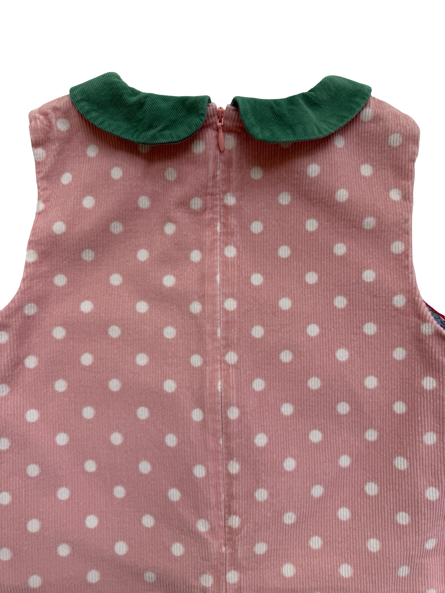 7/8 Girls Mini Boden Pink Polka Dot Corduroy Cherry Appliqué Shift dress