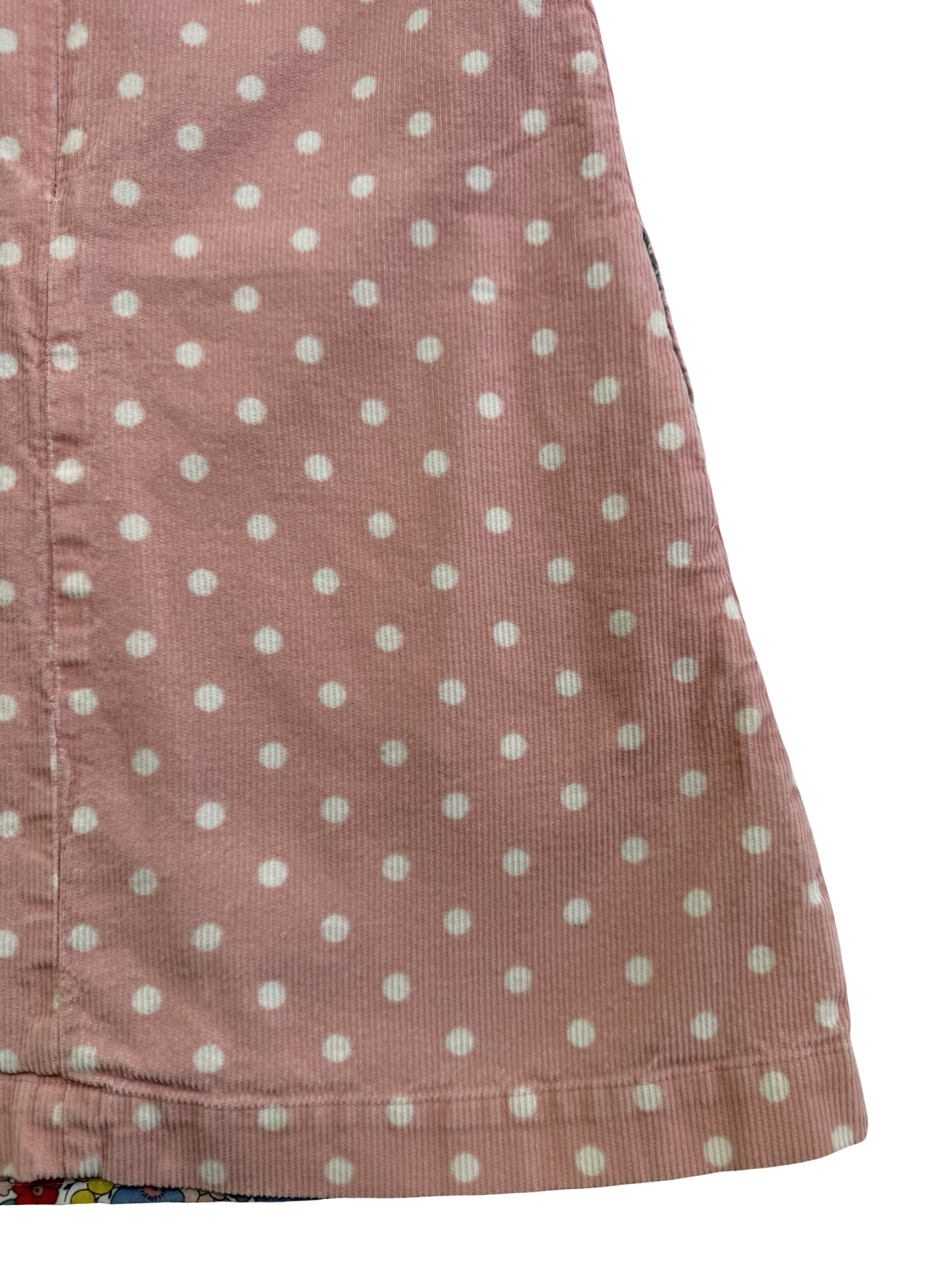 7/8 Girls Mini Boden Pink Polka Dot Corduroy Cherry Appliqué Shift dress