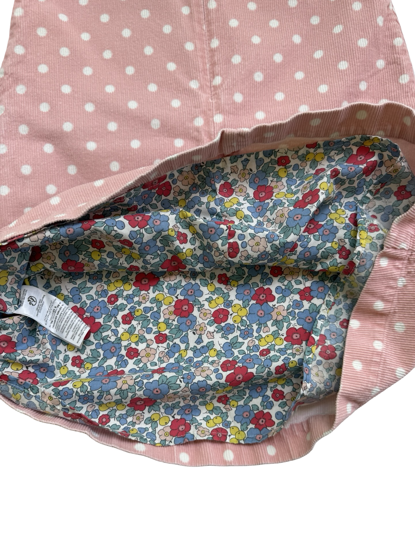 7/8 Girls Mini Boden Pink Polka Dot Corduroy Cherry Appliqué Shift dress