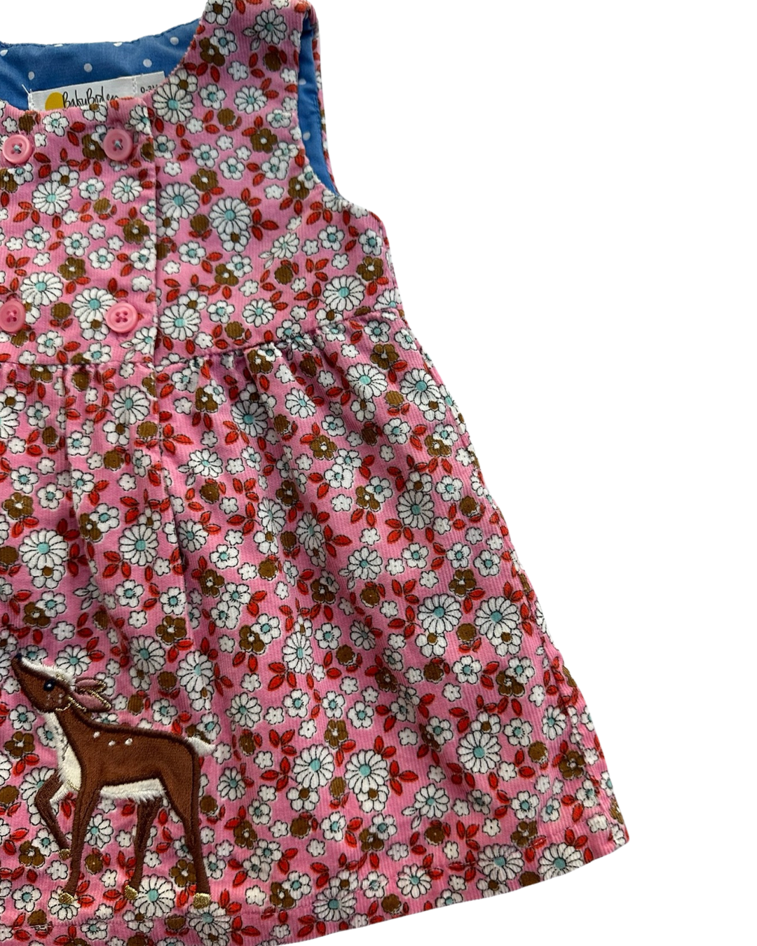 0-3M Baby Girl Baby Boden Pink Floral Corduroy Appliqué Deer Reindeer Dress