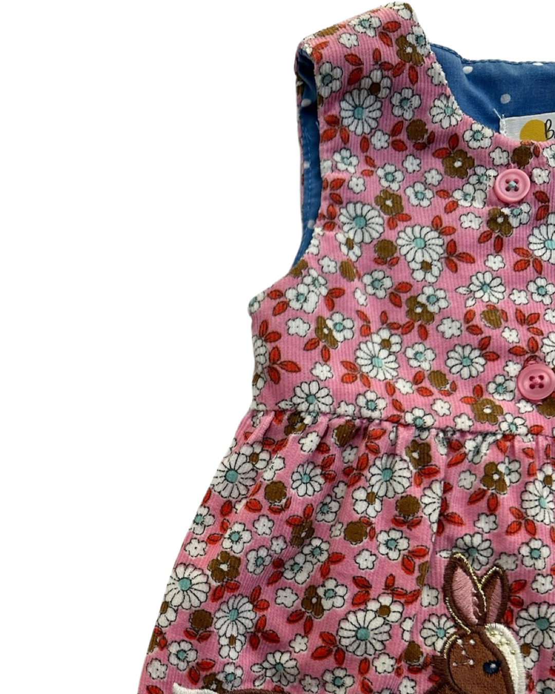 0-3M Baby Girl Baby Boden Pink Floral Corduroy Appliqué Deer Reindeer Dress