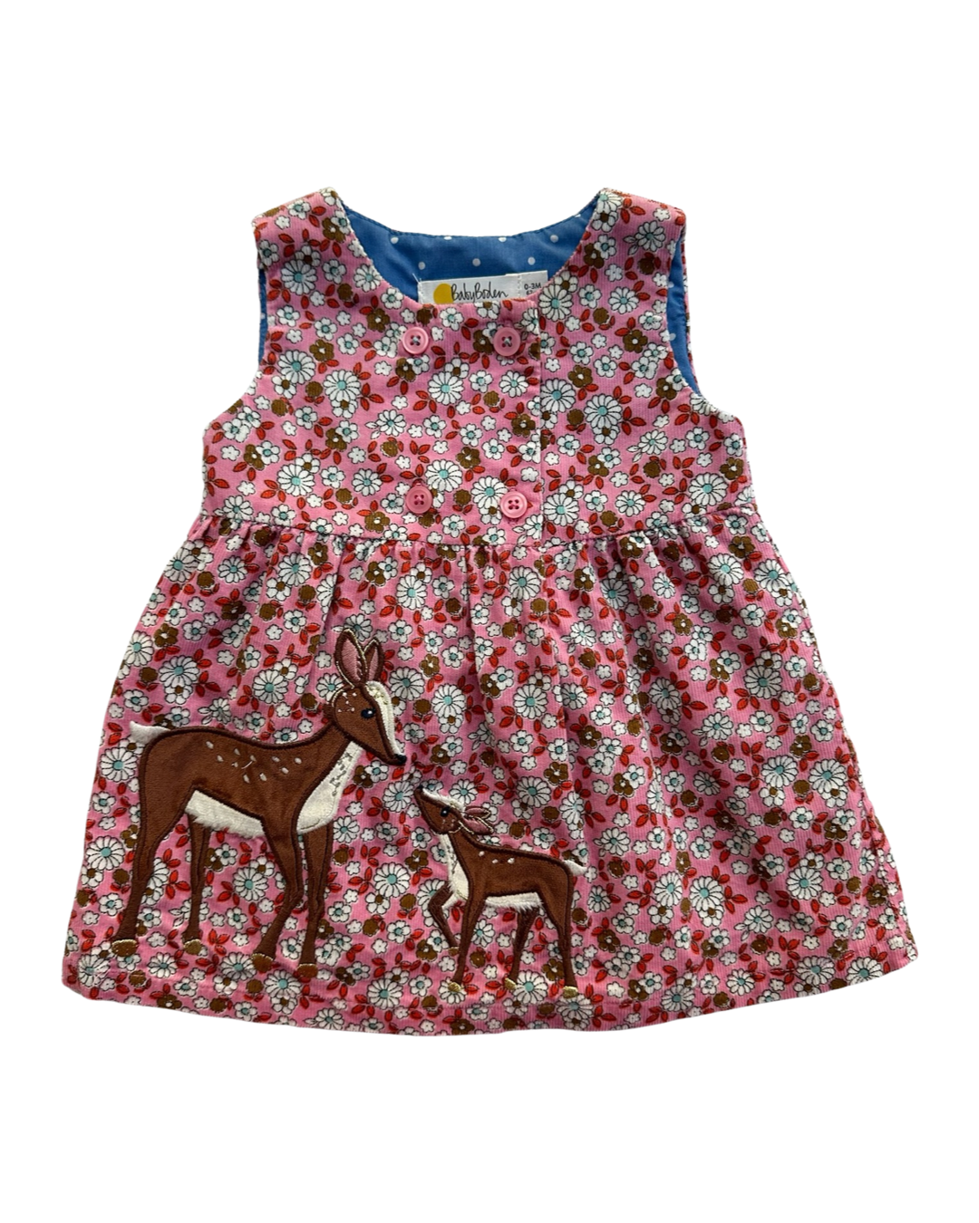 0-3M Baby Girl Baby Boden Pink Floral Corduroy Appliqué Deer Reindeer Dress