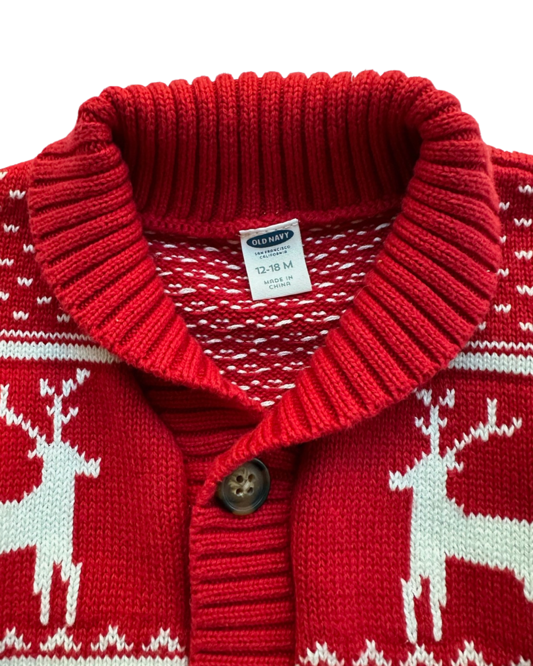 12-18M Baby Boy Red Old Navy Christmas Reindeer Cardigan Sweater
