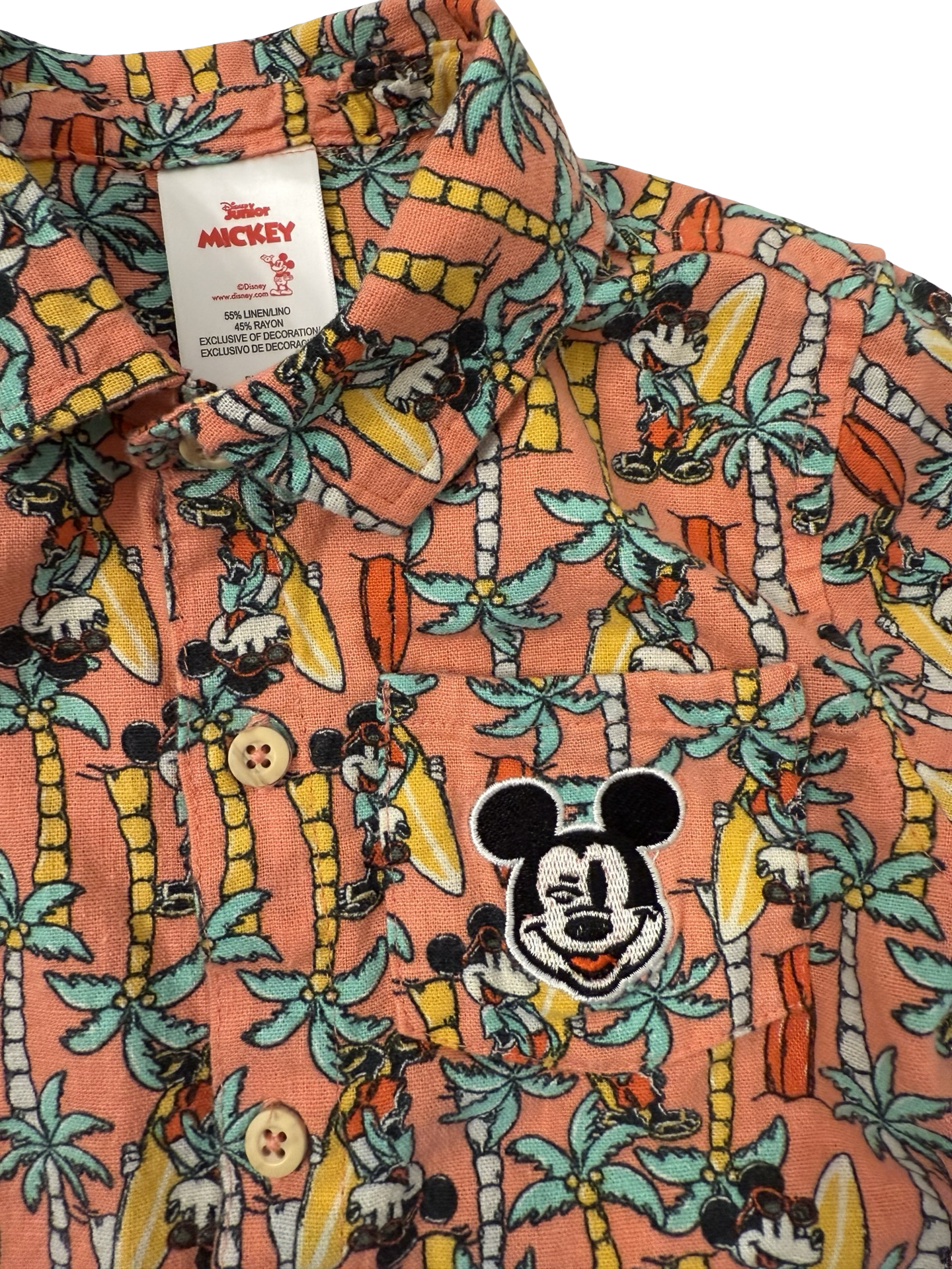 4T Toddler Boy Disney Junior Mickey Boys Tropical Palm Tree Surf Linen Short Set