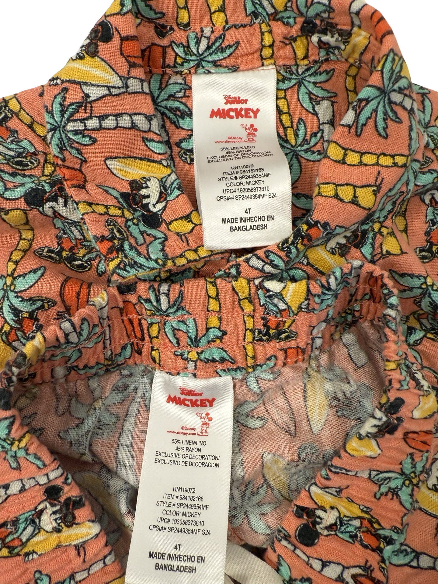 4T Toddler Boy Disney Junior Mickey Boys Tropical Palm Tree Surf Linen Short Set