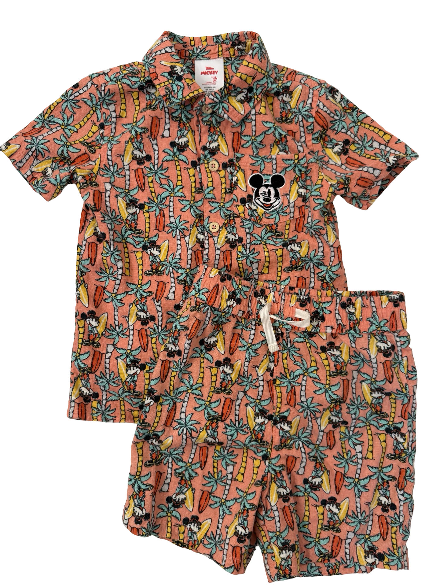 4T Toddler Boy Disney Junior Mickey Boys Tropical Palm Tree Surf Linen Short Set