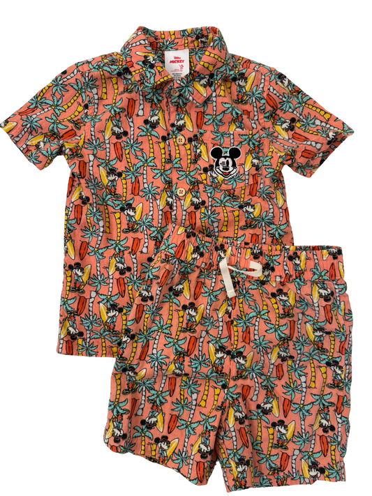 4T Toddler Boy Disney Junior Mickey Boys Tropical Palm Tree Surf Linen Short Set