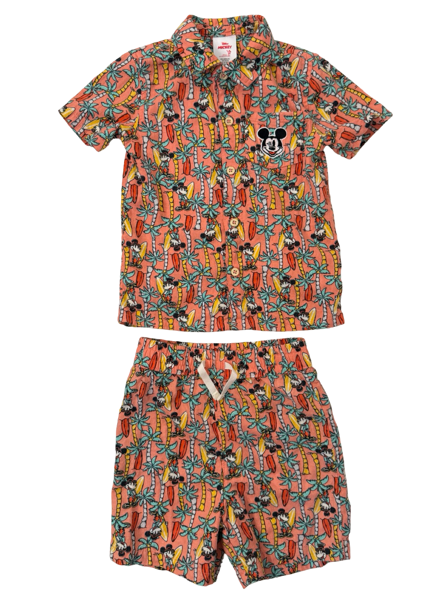 4T Toddler Boy Disney Junior Mickey Boys Tropical Palm Tree Surf Linen Short Set