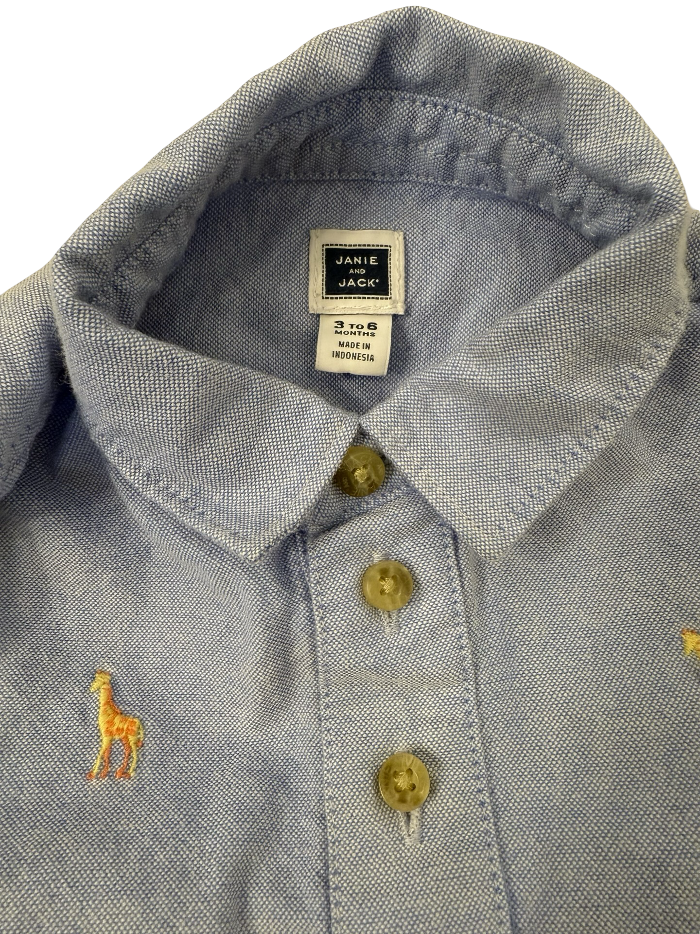 3-6M Baby Boy Janie & Jack Chambray Giraffe Bubble Romper