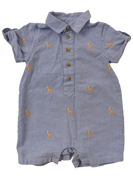 3-6M Baby Boy Janie & Jack Chambray Giraffe Bubble Romper