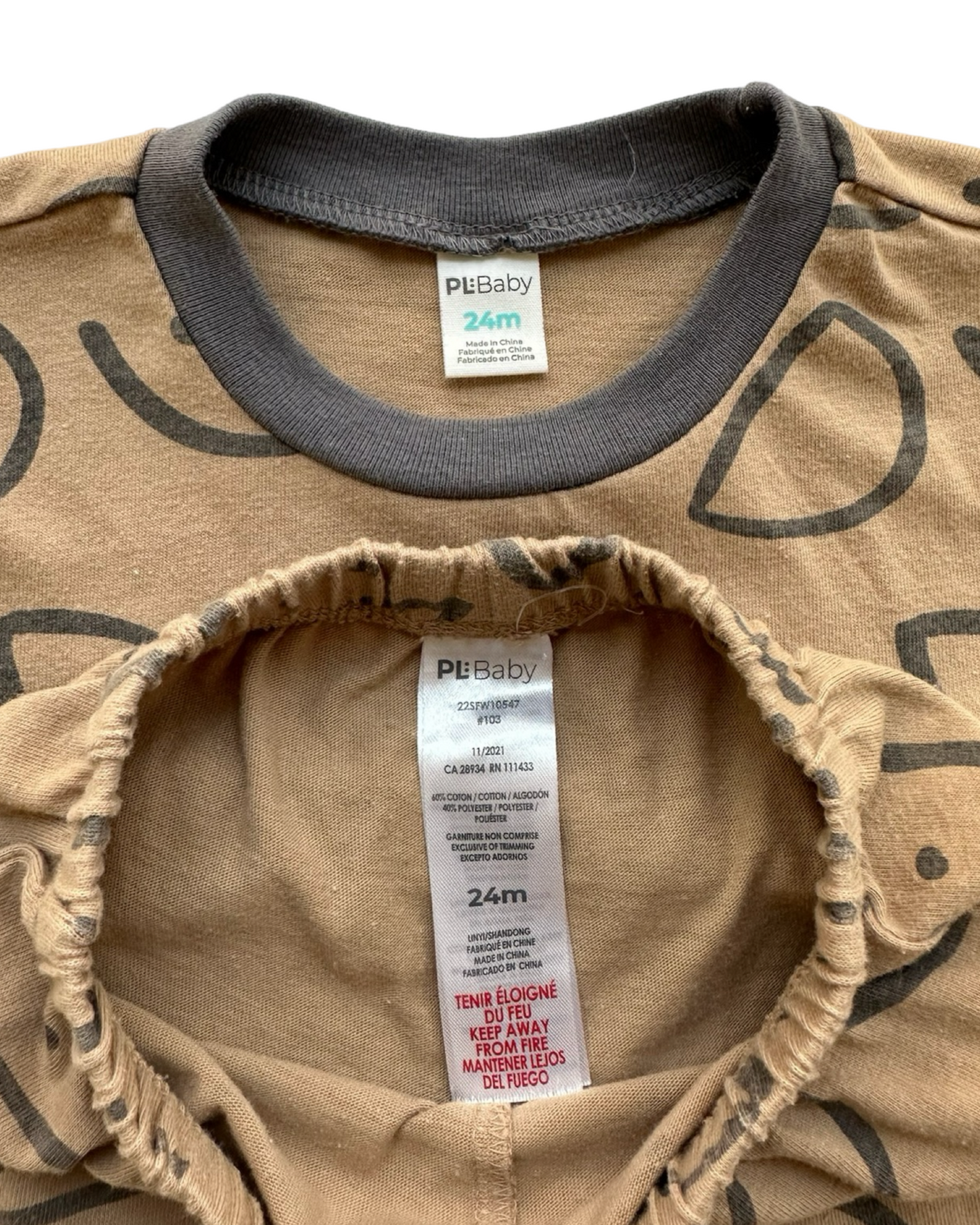 24M Baby Boy PL Baby Tan / Gray Smily Short Set