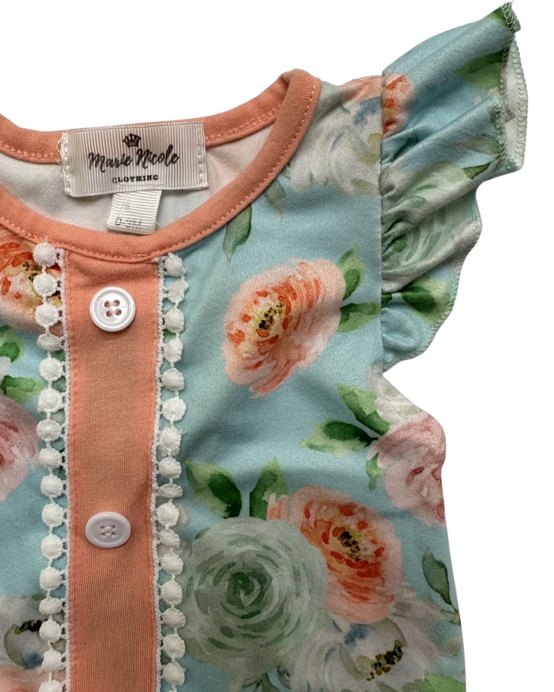0-3M Baby Girl Marie Nicole Boutique Floral Ruffle Bottom Romper