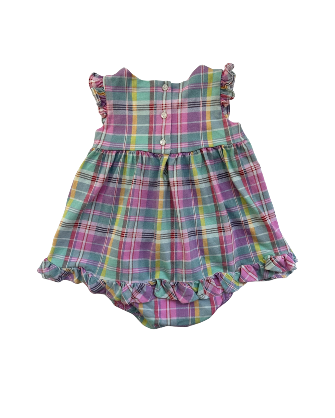 6M Baby Girl Ralph Lauren Pink & Green Plaid Ruffle Dress with Matching Bloomers