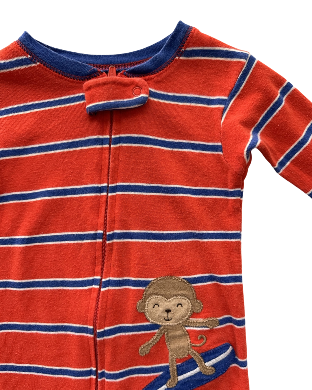 12M Baby Boy Red / Blue Striped Carters Surfing Monkey Zippered Sleeper PJs