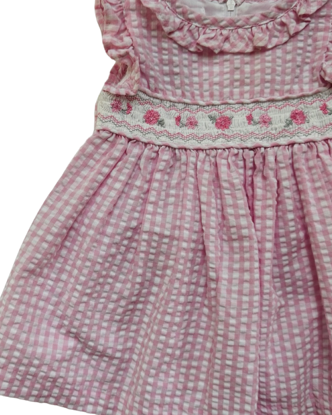 6-9M Baby Girl Pink Gingham Bonnie Baby Smocked Floral Dress with Bloomers