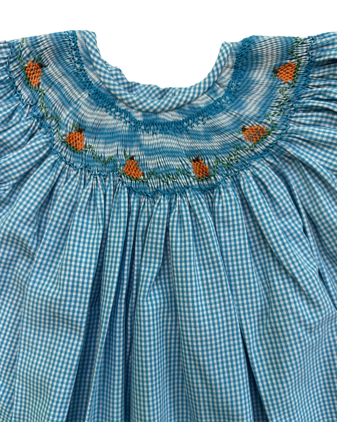 12M Baby Girl Blue Gingham Smocked Pumpkin Dress