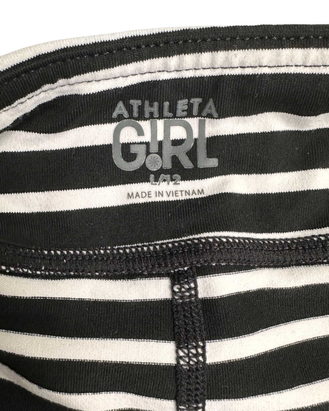 Youth Girls Size 12 Black and White Striped Athleta Girl Athletic Crop Leggings