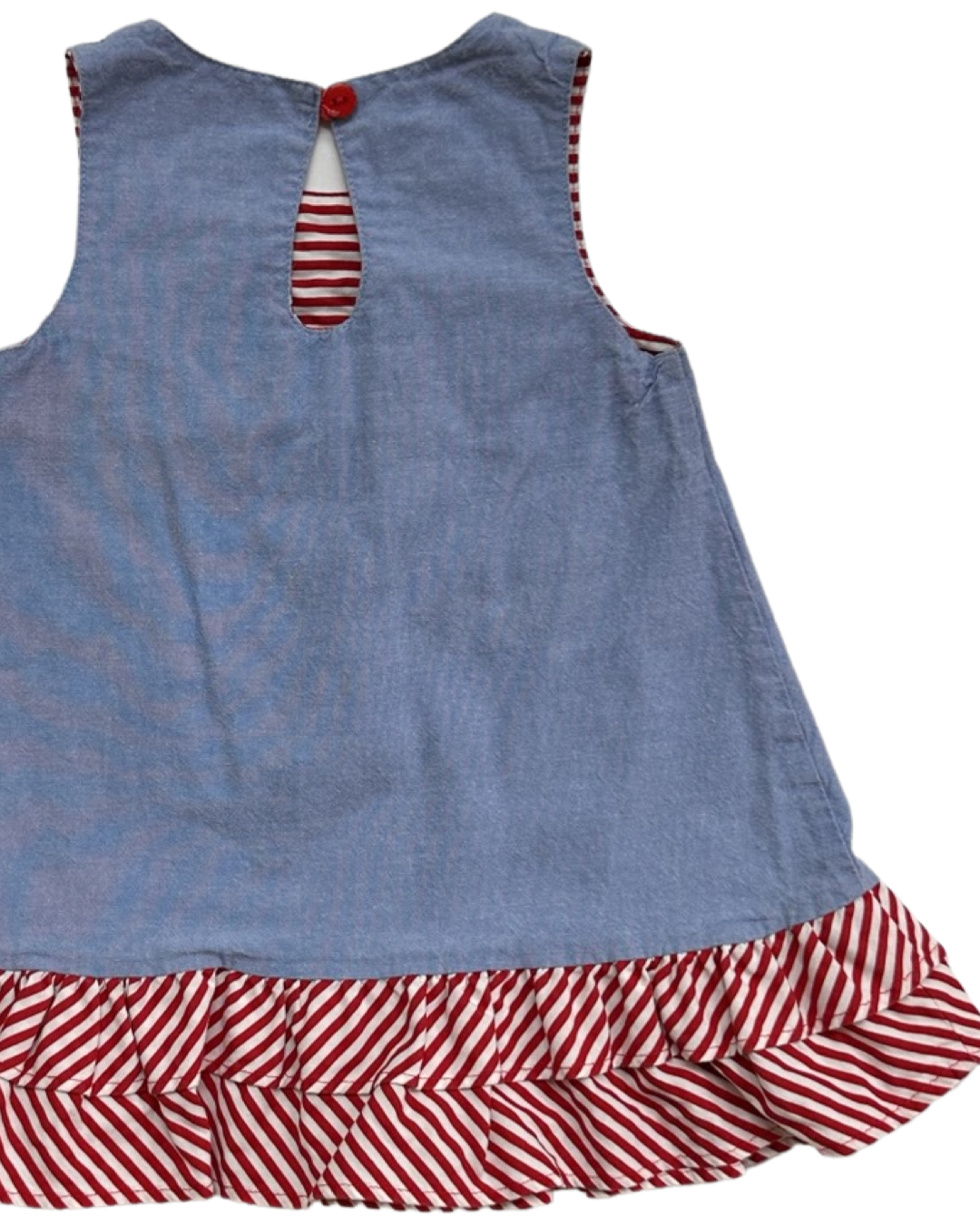 12M Baby Girl Bonnie Baby Chambray Patriotic Dress with Embroidered Fireworks and Red / White & Blue Bows