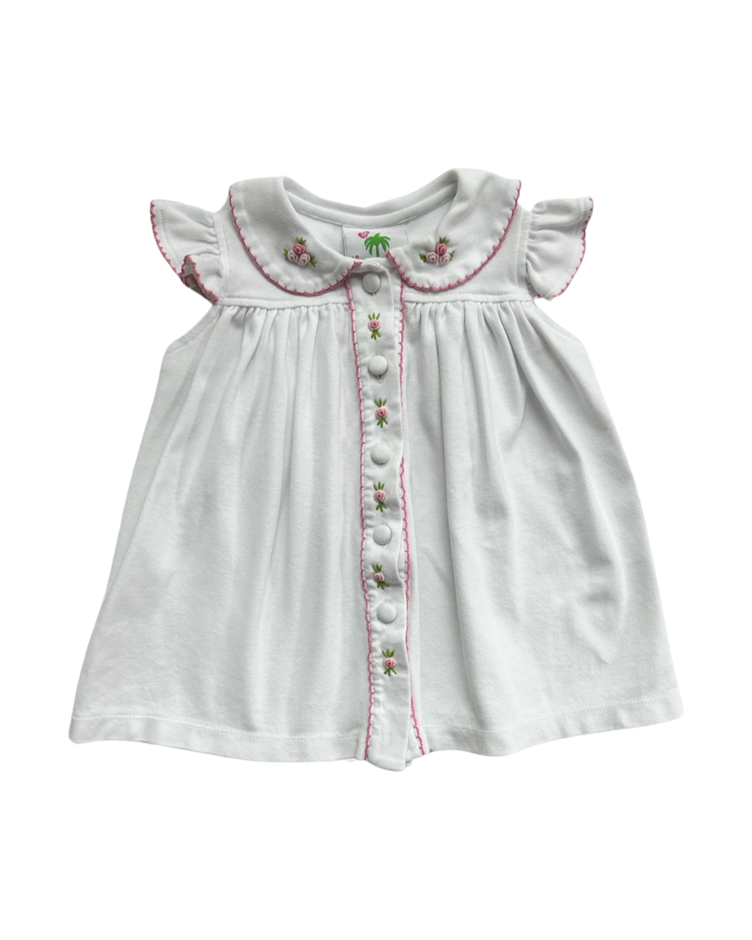6M Baby Girl Shrimp & Grits White Dress w/ Pink Rosettes