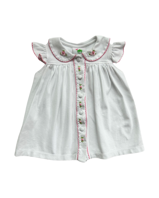 6M Baby Girl Shrimp & Grits White Dress w/ Pink Rosettes